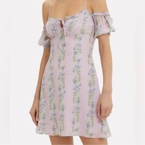 Intermix Lily Purple Floral Mini Dress Cold Shoulder Silk